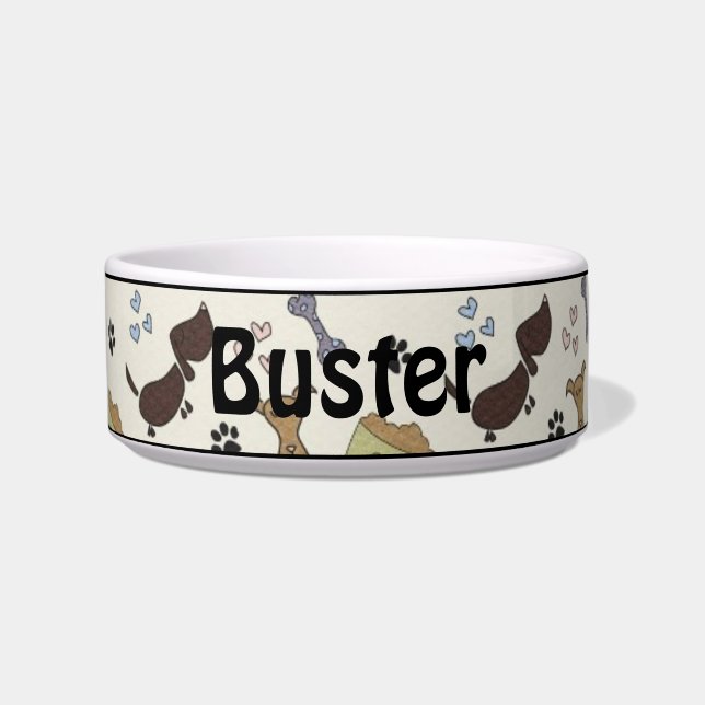 Dog Paws and Hearts Personalized Pet Bowl (Front)