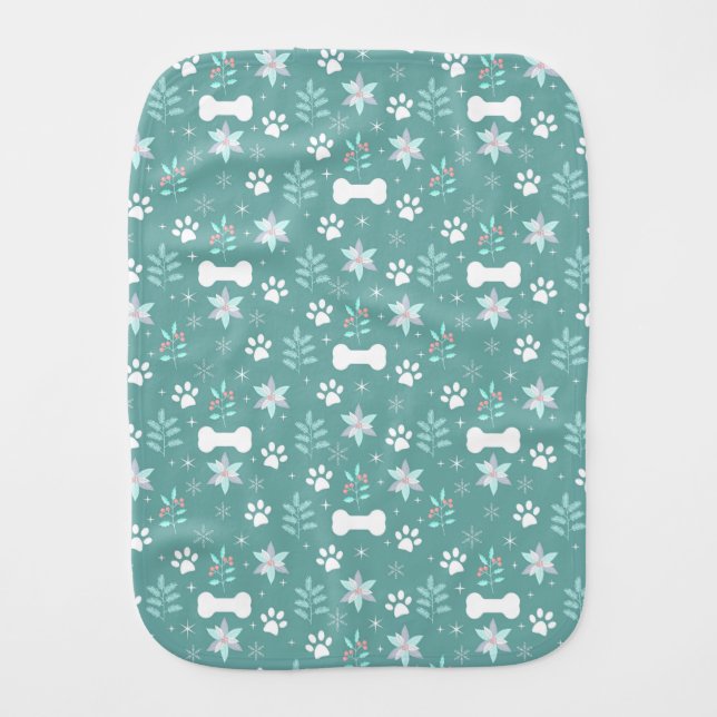 Dog Paws and Holiday Bones Pattern Baby Burp Cloth (Front)