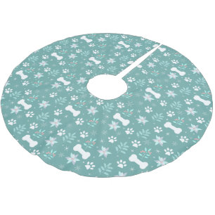 Dog Paws and Holiday Bones Pattern Brushed Polyester Tree Skirt