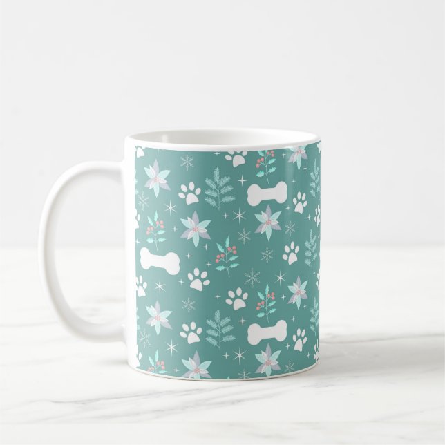 Dog Paws and Holiday Bones Pattern Coffee Mug (Left)
