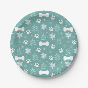 Dog Paws and Holiday Bones Pattern Paper Plates