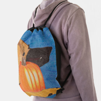 Dog paws and pumpkin drawstring bag