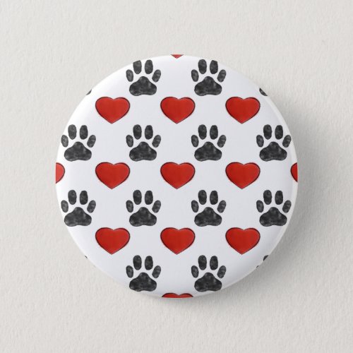 Dog Paws And Red Hearts Painting Pattern Button