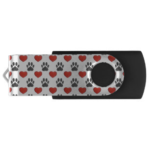 Dog Paws And Red Hearts Painting Pattern Flash Drive
