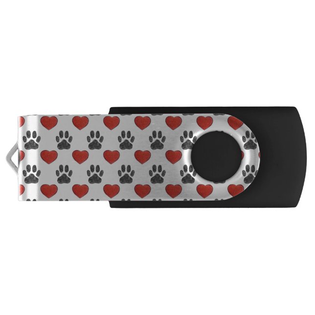 Dog Paws And Red Hearts Painting Pattern Flash Drive (Back)