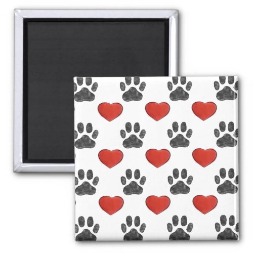 Dog Paws And Red Hearts Painting Pattern Magnet