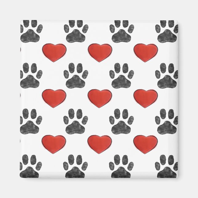 Dog Paws And Red Hearts Painting Pattern Magnet (Front)