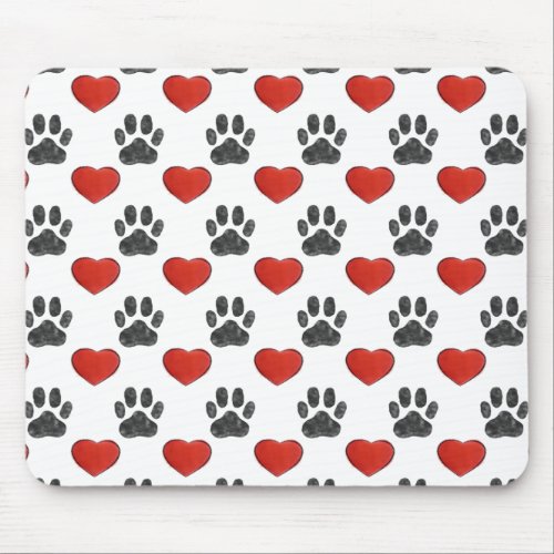 Dog Paws And Red Hearts Painting Pattern Mouse Pad