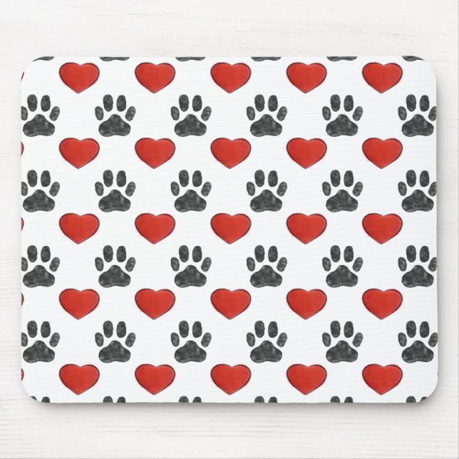 Dog Paws And Red Hearts Painting Pattern Mouse Pad (Front)