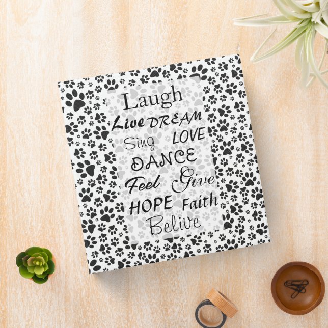Dog Paws Black and White Polka Dot  3 Ring Binder (In Situ)