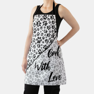 Dog Paws Black and White Polka Dot Apron