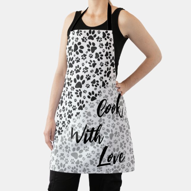 Dog Paws Black and White Polka Dot  Apron (Insitu)
