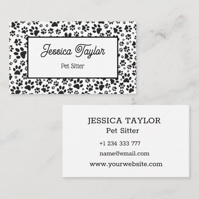 Dog Paws Black and White Polka Dot  Business Card (Front/Back)