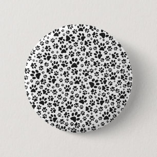 Dog Paws Black and White Polka Dot Button