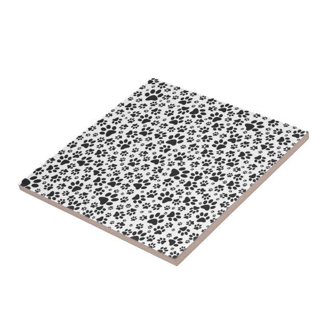 Dog Paws Black and White Polka Dot  Ceramic Tile (Side)