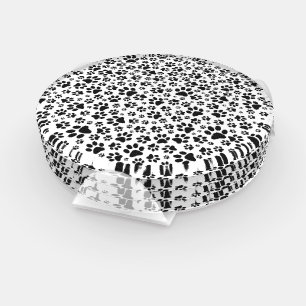 Dog Paws Black and White Polka Dot  Coaster Set