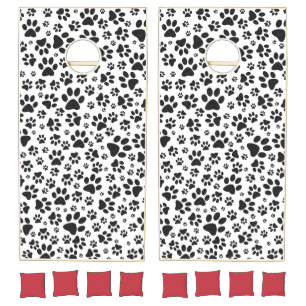 Dog Paws Black and White Polka Dot  Cornhole Set