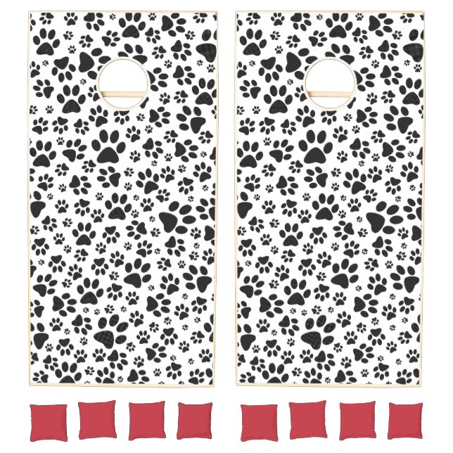Dog Paws Black and White Polka Dot  Cornhole Set (Set)