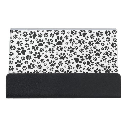 Dog Paws Black and White Polka Dot  Desk Business Card Holder