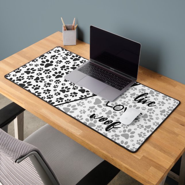Dog Paws Black and White Polka Dot  Desk Mat (Office 2)