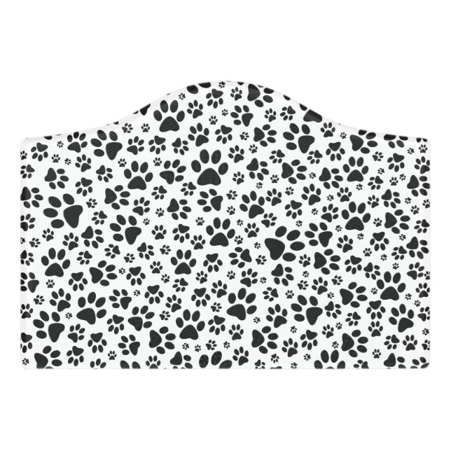 Dog Paws Black and White Polka Dot  Door Sign (Small Crest Front)