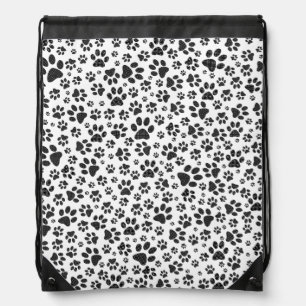 Dog Paws Black and White Polka Dot Drawstring Bag