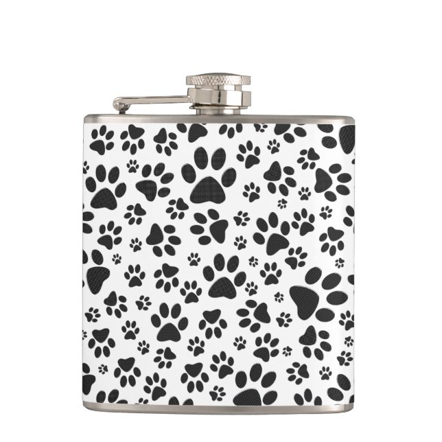 Dog Paws Black and White Polka Dot  Flask (Front)