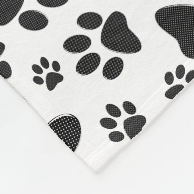 Dog Paws Black and White Polka Dot  Fleece Blanket (Corner)