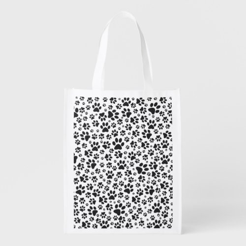 Dog Paws Black and White Polka Dot  Grocery Bag