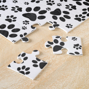 Dog Paws Black and White Polka Dot  Jigsaw Puzzle