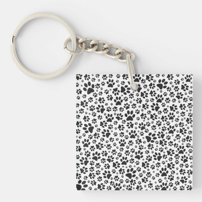 Dog Paws Black and White Polka Dot  Keychain (Front)