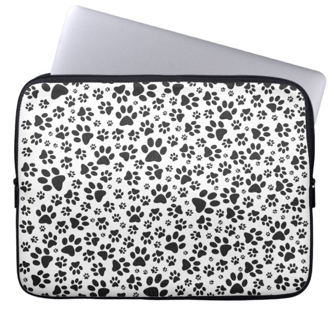 Dog Paws Black and White Polka Dot  Laptop Sleeve (Front)