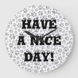 Dog Paws Black and White Polka Dot  Large Clock