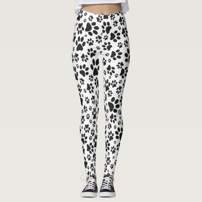 Dog Paws Black and White Polka Dot  Leggings (Front)