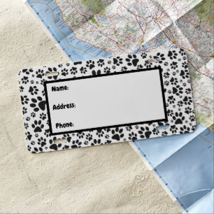 Dog Paws Black and White Polka Dot License Plate