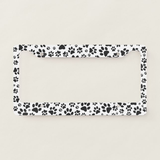 Dog Paws Black and White Polka Dot  License Plate Frame (Front)
