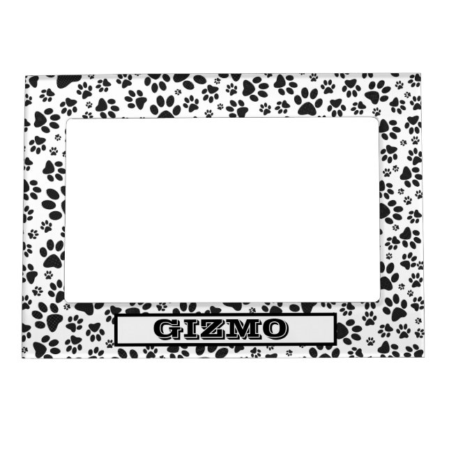 Dog Paws Black and White Polka Dot  Magnetic Frame (Front)