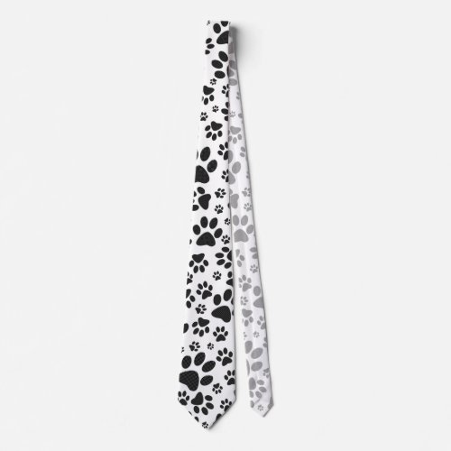 Dog Paws Black and White Polka Dot  Neck Tie