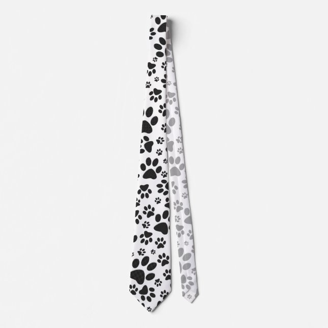 Dog Paws Black and White Polka Dot  Neck Tie (Front)
