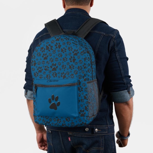 Dog Paws Black and White Polka Dot on blue Printed Backpack (Insitu (Model))
