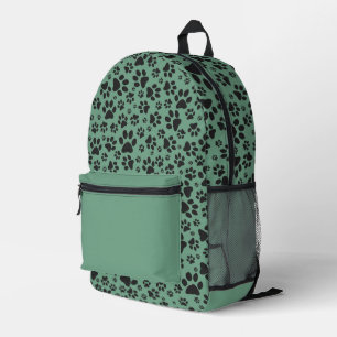 Dog Paws Black and White Polka Dot on dark cyan Printed Backpack