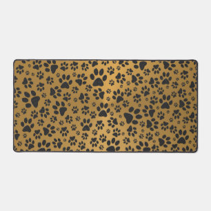 Dog Paws Black and White Polka Dot on metal gold  Desk Mat
