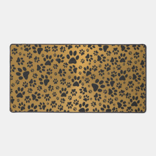 Dog Paws Black and White Polka Dot on metal gold Desk Mat
