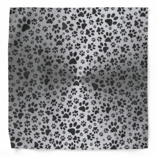 Dog Paws Black and White Polka Dot on metal silver Bandana