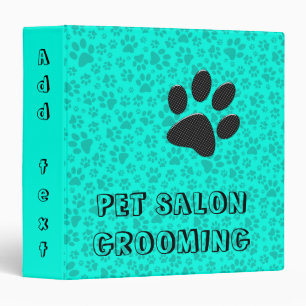 Dog Paws Black and White Polka Dot on vivid cyan   3 Ring Binder