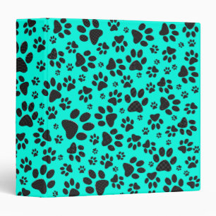 Dog Paws Black and White Polka Dot on vivid cyan   3 Ring Binder