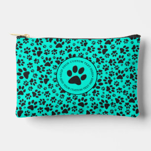 Dog Paws Black and White Polka Dot on vivid cyan Accessory Pouch