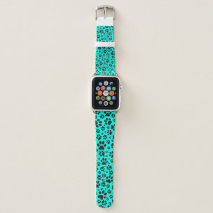 Dog Paws Black and White Polka Dot on vivid cyan Apple Watch Band