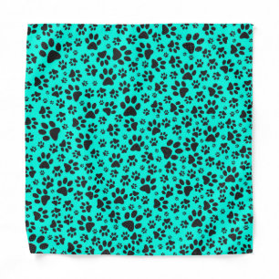 Dog Paws Black and White Polka Dot on vivid cyan  Bandana