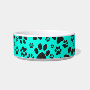 Dog Paws Black and White Polka Dot on vivid cyan  Bowl